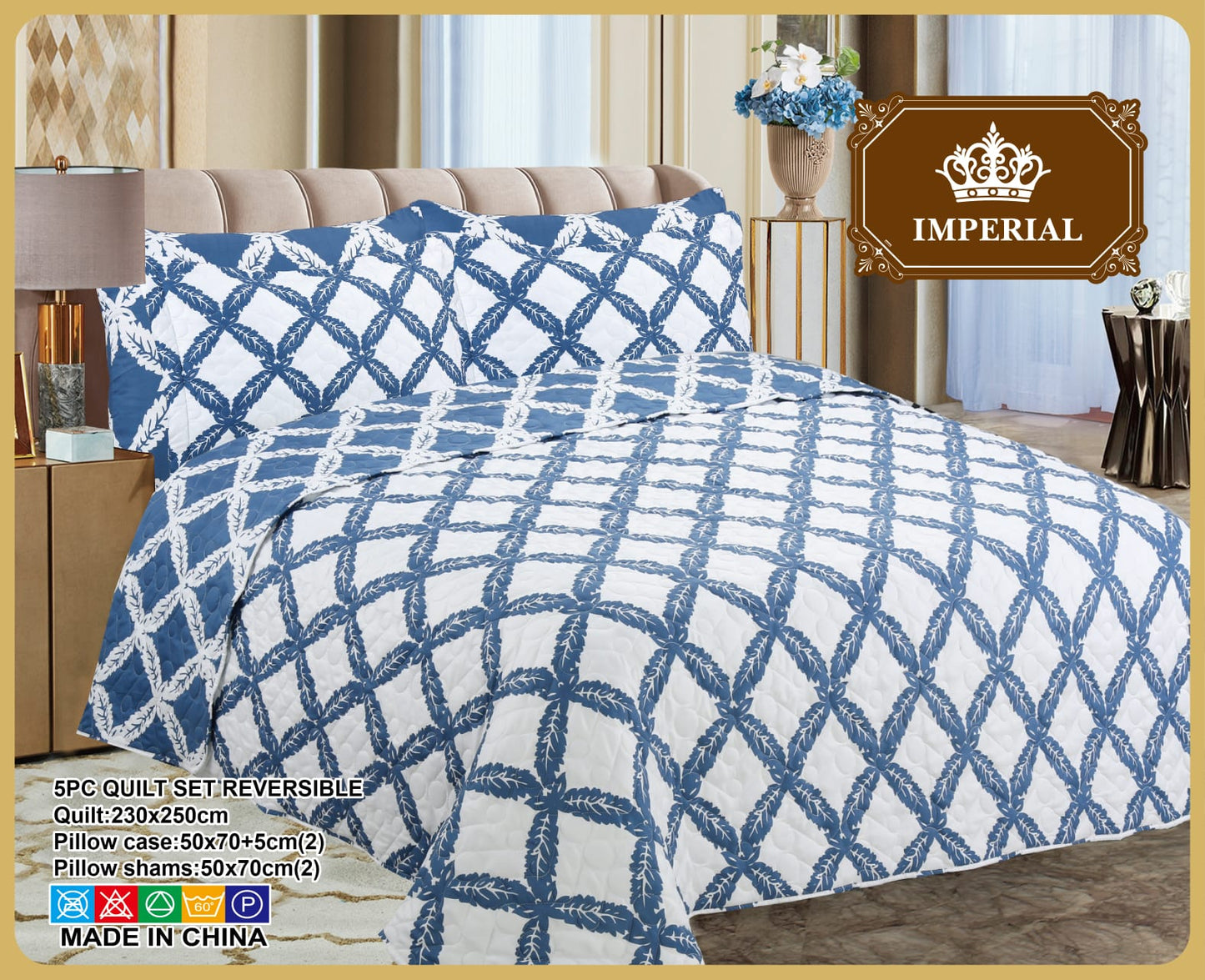 Imperial Home Printed 5-Piece Reversible Bed Quilt/Bedspread/Coverlet