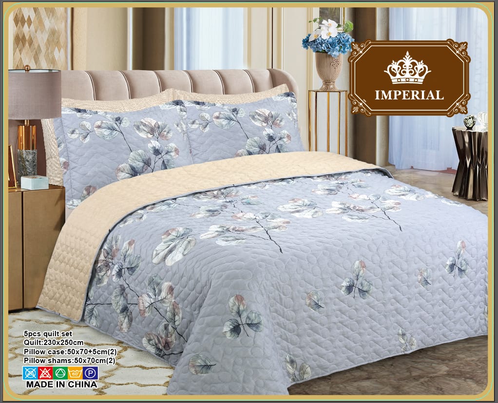 Imperial Home Printed 5-Piece Reversible Bed Quilt/Bedspread/Coverlet