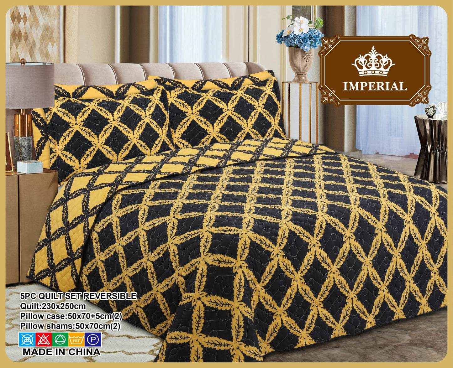 Imperial Home Printed 5-Piece Reversible Bed Quilt/Bedspread/Coverlet