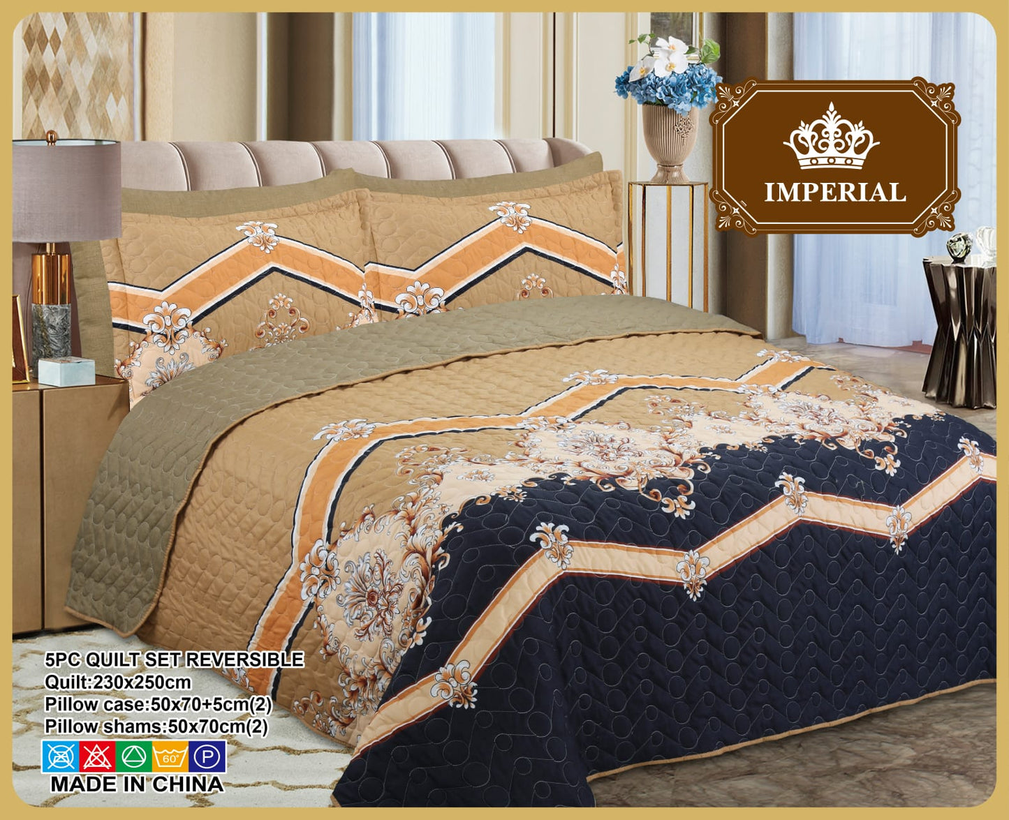 Imperial Home Printed 5-Piece Reversible Bed Quilt/Bedspread/Coverlet