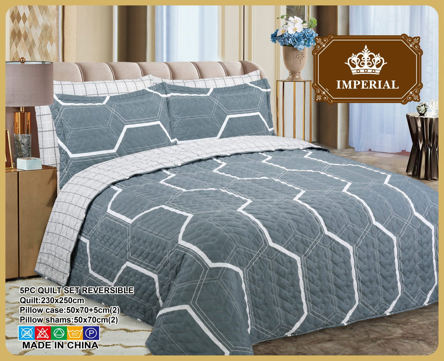 Imperial Home Printed 5-Piece Reversible Bed Quilt/Bedspread/Coverlet
