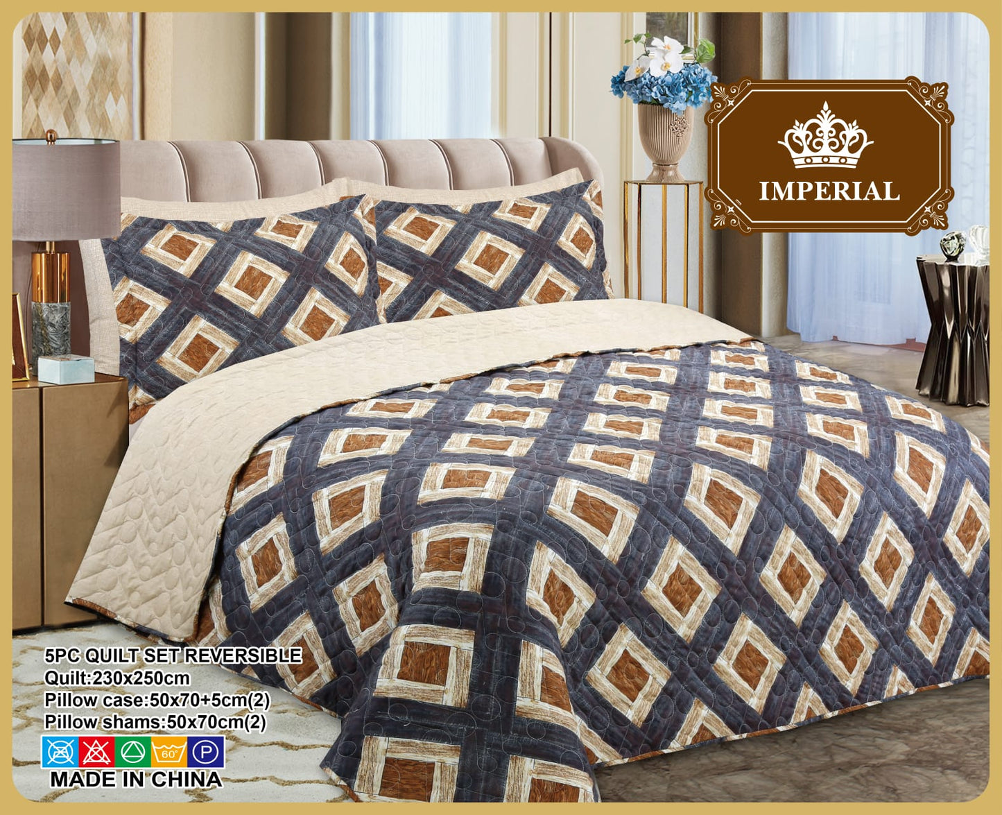 Imperial Home Printed 5-Piece Reversible Bed Quilt/Bedspread/Coverlet