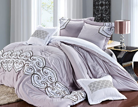 Imperial- 9 Piece Embroidered Comforter Set- Gray