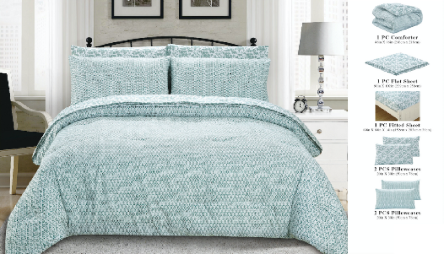 7 Piece Bed-In-A-Bag Reversible Complete Bedding Set - Green Leaf