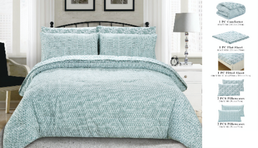 7 Piece Bed-In-A-Bag Reversible Complete Bedding Set - Green Leaf