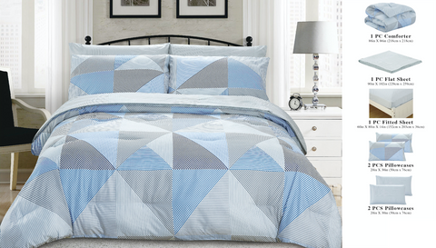 7 Piece Bed-In-A-Bag Reversible Complete Bedding Set - Blue Diamond