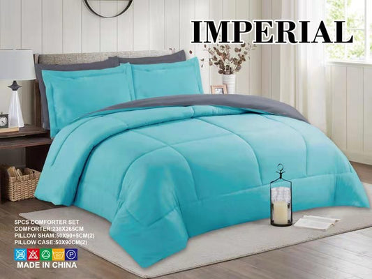 Imperial Home - Reversible 5PC Comforter Set - Blue/Gray