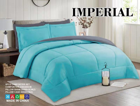 Imperial Home - Reversible 5PC Comforter Set - Blue/Gray