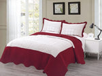 Embroidered 3 Piece Bed Quilt/ Bedspread/ Coverlet - Red/White
