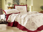 Embroidered 3 Piece Bed Quilt/ Bedspread/ Coverlet - White/Red