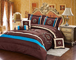 Imperial- 9 Piece Embroidered Comforter Set- Brown/Blue