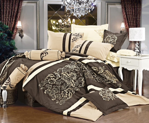 Imperial- 9 Piece Embroidered Comforter Set- Beige/Brown