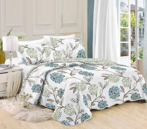 Printed 3 Piece Bed Quilt/ Bedspread/ Coverlet - White Floral Swirl
