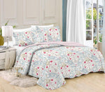 Printed 3 Piece Bed Quilt/ Bedspread/ Coverlet - Sky Blue Paisley