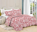 Printed 3 Piece Bed Quilt/ Bedspread/ Coverlet - Rose Pink